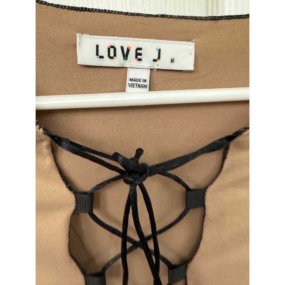 Love J medium long sleeve crop tie closure corset brown contrast stitching NEW - Picture 4 of 4